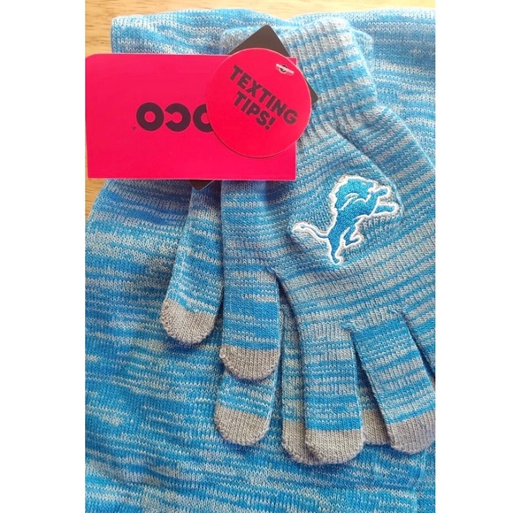 Detroit Lions Infinity Scarf & Glove Set Knit Color Blend Texting Finger Tips - Picture 4 of 6